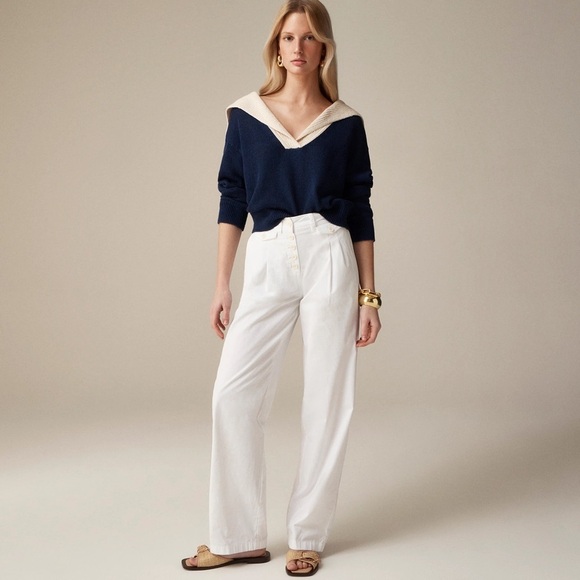J. Crew Pleated Button Front Pant in Chino White sz 4 - Picture 1 of 11